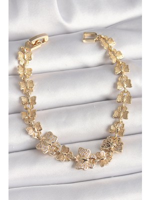 Tgzm Pirinç Gold Renk Zirkon Taşlı Kelebek Model Zincir Kadın Bileklik 5886 - TG0012-2QDTN1
