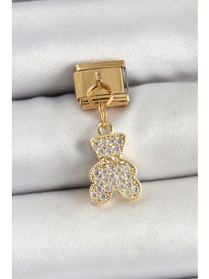 Tgzm 316L Çelik Sallantılı Zirkon Taşlı Ayıcık Model Gold Renk Nomination Charm 58 - TG0012-2QM3Q