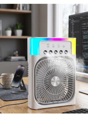 Eilo Luxe Su Püskürtmeli Mini Klima Fan USB Şarjlı Masaüstü Soğutucu Rgb Işıklı - AA002C-68A7N8