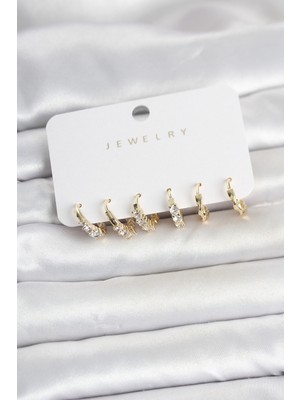 Sbusshop Pirinç Gold Renk Zirkon Taşlı Kadın Küpe Seti 5886 - SB001M-48ZAF4