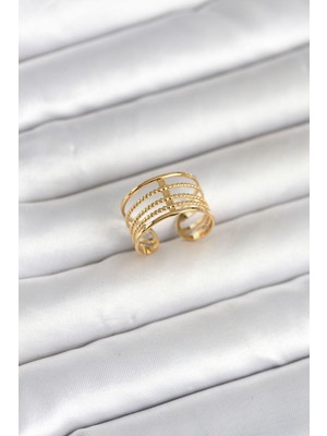 Tgzm 316L Çelik Gold Renk Vintage Model Kadın Yüzük 5886 - TG0012-2QNM45