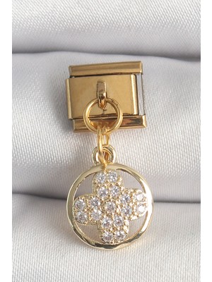 Lowell Home 316L Çelik Gold Renk Sallantı Zirkon Taşlı Yonca Model Nomination Charm 5886 - LO0029-5Z7NE0