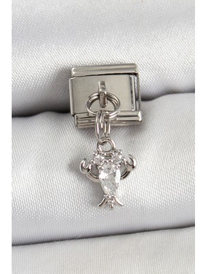 Tgzm 316L Çelik Sallantılı Zirkon Taşlı Yengeç Model Gümüş Renk Nomination Charm - TG0012-2QM3X