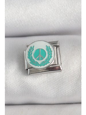 Onba 316L Çelik Gümüş Renk Beyaz Mavi Barış Işareti Işlemeli Nomination Charm 5 - OB8930-9073