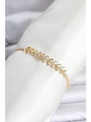 Tgzm Pirinç Gold Renk Zirkon Taşlı Çavuş Model Su Yolu Kadın Bileklik 5886 - TG0012-2QOBU1