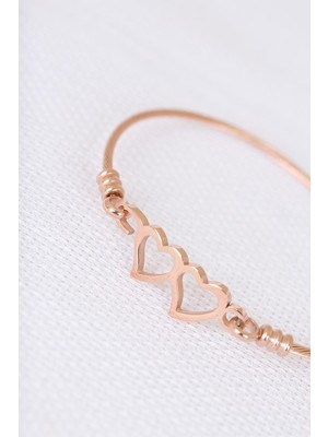 Sbusshop Rose Çelik Çift Kalp Figürlü Erkek Kelepçe Bileklik 5886 - SB001M-48WGC4