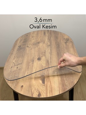 Overdal Oval 3,6 mm Şeffaf Kalın Pvc Masa Örtüsü Kaymaz Silinebilir Masa Koruyucu (Düz Hatlı Masa Uyumlu)