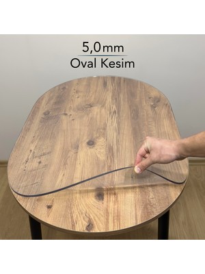 Overdal Oval 5,0 mm Şeffaf Kalın Pvc Masa Örtüsü Kaymaz Silinebilir Masa Koruyucu (Düz Hatlı Masa Uyumlu)