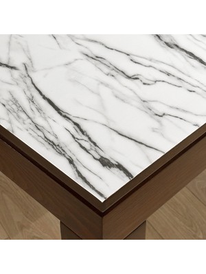 Overdal 1,2 mm Mermer Desenli Kalın Pvc Masa Örtüsü Kaymaz Silinebilir Masa Koruyucu - Beyaz Siyah D01