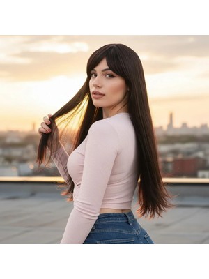 Liyuza Fiber Sentetik Uzun Düz Kahküllü Peruk - Kahverengi