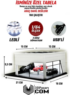 3dpazarıcom 1/64 Ölçekli Beyaz Renk Ledli Showroom Tasarımlı Diorama Araç Sergileme Garajı 3D Baskı