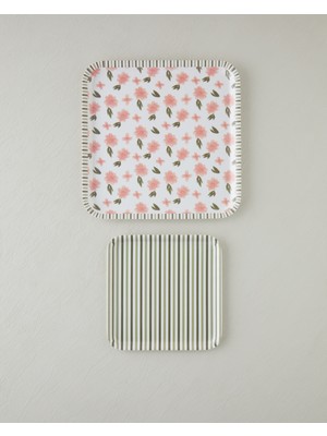 English Home Petal Dreams Melamin 2’li Kaydırmaz Tepsi 33-24 cm Pembe - Yeşil
