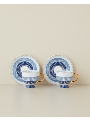 English Home Marivella New Bone China 4 Parça 2 Kişilik Kahve Fincan Takımı 100 ml Mavi