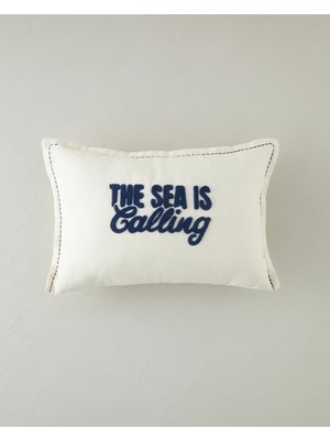 English Home The Sea Is Calling Dolgulu Kırlent 33x50 cm Lacivert-Bej