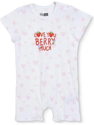Hellobaby Kız Bebek Kısa Tulum Kalp Baskılı Çıtçıtlı Bisiklet Yaka Kısa Kol Reçme