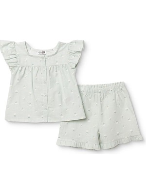 Hellobaby Kız Bebek Bluz-Şort Çiçek Baskılı Düğmeli Modelli Yaka Atlet Reçme