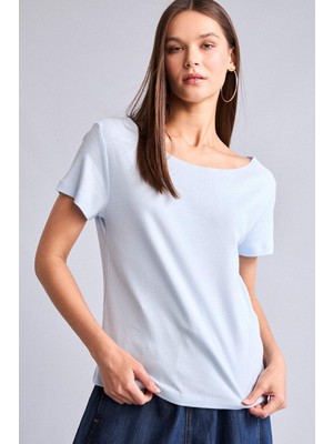 DeFacto %100 Pamuk Loose Fit Omzu Açık Ribana Tişört H8085AX26SM