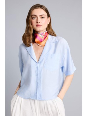 DeFacto Pijama Yaka Modal Kısa Kollu Açık Mavi Gömlek H7938AX26SM