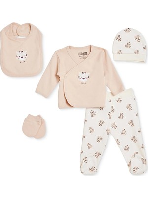 Hellobaby Erkek Bebek 5li Hastane Çıkışı Aslan Baskılı Çıtçıtlı Bisiklet Yaka Uzun Kol Patikli