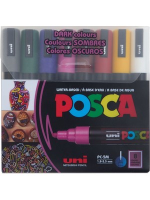  uni-ball posca 1.8-2.5 su bazlı poster kalemi markörü koyu renkler 8 li pc-5m/8c