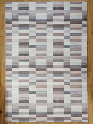 Pera Halı Modern Geometrik Blok Desenli Bej ve Kahverengi Halı - 12440OU