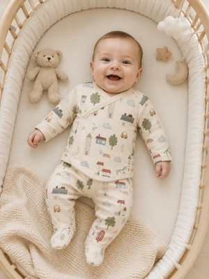 Caramell My Baby Kumsal Coton Body & Pantolon & Muslin Battaniye 3 Lü Basic Set  2183 mint yeşili