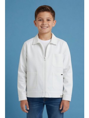 Cansın Mini Ekru Erkek Çocuk Fermuarlı Gabardin Uzun Kol Ceket 24129