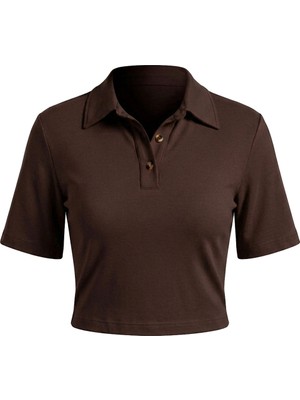 Magarde Vatkalı Premium Polo Yaka Bluz- Kahverengi