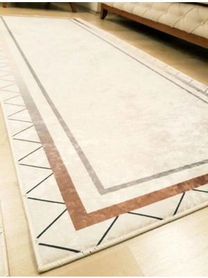 Ardizayn Krem - Kahve, 80x200 cm, Suni Deri Tabanlı, Yıkanabilir, Yolluk, Mutfak, Antre Halısı