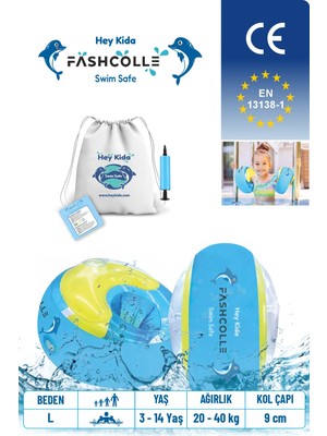 Fashcolle Large Beden Bebek Mavisi Şişme Deniz Kolluğu 4-14 Yaş Güvenli Yüzme İçin