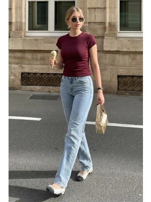 Madmext Bordo Basic Slim Fit Kadın Tişört MG2818