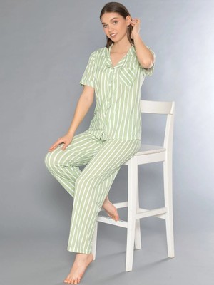 Boydan Düğmeli Kısa Kol Pijama Takımı Alperi 780-300