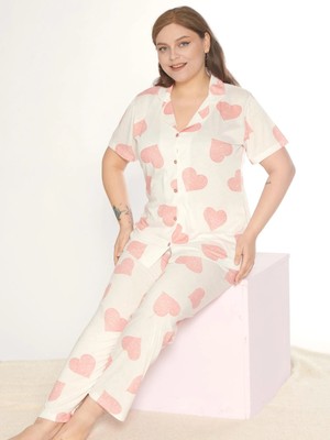 Boydan Düğmeli Battal Kısa Kol Pijama Takımı Alperi B780-27
