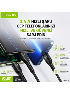 Zemheri Bavin Typce USB Hızlı Şarj Çoklu Hızlı Şarj Kablosu 3in1 Siyah Örgülü