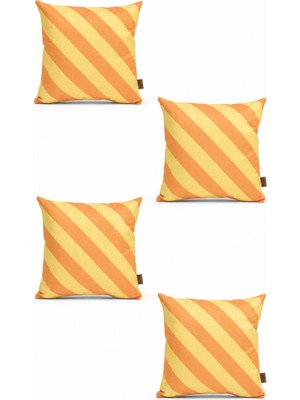 Mefaks Tekstil Çapraz Çizgili Babyface Kırlent Kılıfı 45X45 cm 4'lü Set Gizli Fermuarlı Turuncu-Sarı