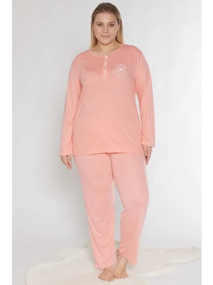 Büyük Beden Battal Uzun Kol Mevsimlik Pijama Takımı Viskon Alperi B790-38