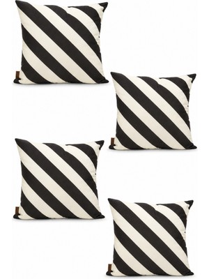 Mefaks Tekstil Çapraz Çizgili Babyface Kırlent Kılıfı 45X45 cm 4'lü Set Gizli Fermuarlı Siyah-Beyaz