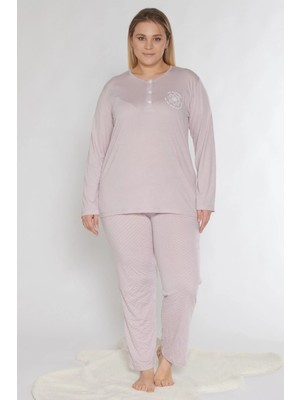 Büyük Beden Battal Uzun Kol Mevsimlik Pijama Takımı Viskon Alperi B790-38