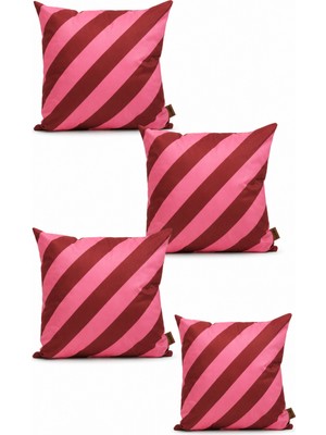 Mefaks Tekstil Çapraz Çizgili Babyface Kırlent Kılıfı 45X45 cm 4'lü Set Gizli Fermuarlı Bordo