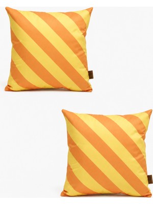 Mefaks Tekstil Çapraz Çizgili Babyface Kırlent Kılıfı 45X45 cm 2'li Set Gizli Fermuarlı Turuncu-Sarı