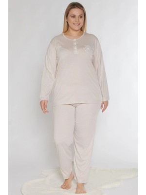 Büyük Beden Battal Uzun Kol Mevsimlik Pijama Takımı Viskon Alperi B790-38