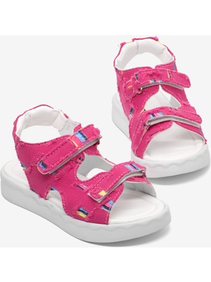 Tonny Black Çocuk Unisex Fuşya Rahat Kalıp Renk Desenli Çift Cırtlı Sandalet