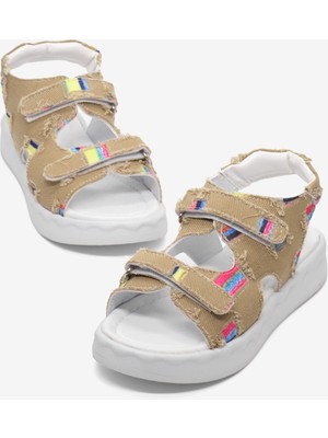 Tonny Black Çocuk Unisex Gold Rahat Kalıp Renk Desenli Çift Cırtlı Sandalet