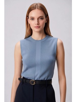 Odelon Kadın Ribana Örgü Kolsuz Triko Atlet Bluz Indigo
