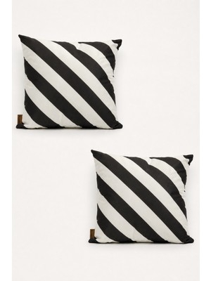 Mefaks Tekstil Çapraz Çizgili Babyface Kırlent Kılıfı 45X45 cm 2'li Set Gizli Fermuarlı Siyah-Beyaz