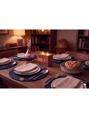 Fabrix Home 6 Adet Lacivert Jüt Supla / Amerikan Servis Lux Sunum Tabak Altlığı