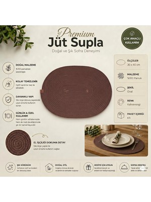 Fabrix Home 6 Adet Kahverengi Oval Jüt Supla / Amerikan Servis Lux Sunum Tabak Altlığı