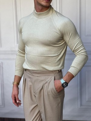 Modefendicom Slimfit Kalıp Pamuklu Triko Yarım Balıkçı Triko Kazak
