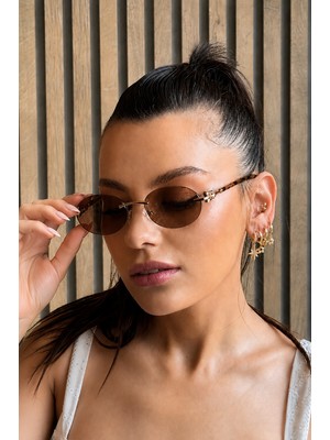 By Harmony Kadın Güneş Gözlüğü 56 mm Altın Çerçeve ile Kahverengi Degrade Cam UV Koruma