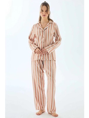 Pileli Store  Anıl 11498  Viscose Çizgili Gömlek Pantolon Pijama Takımı